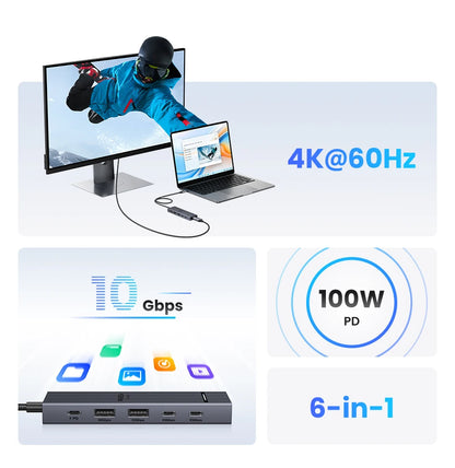 UGREEN USB-C Hub – 10Gbps, 4K60Hz HDMI, PD100W, 6-8 Ports for Laptop, MacBook, iPad