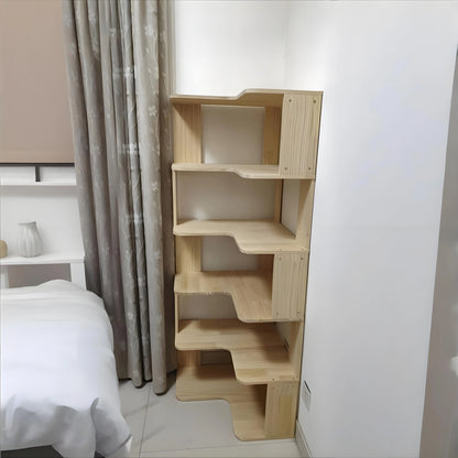 Solid wood corner bookshelf rack by R.E.D. Shopping, multi-layer storage unit fitting in home living room corners with simple design.