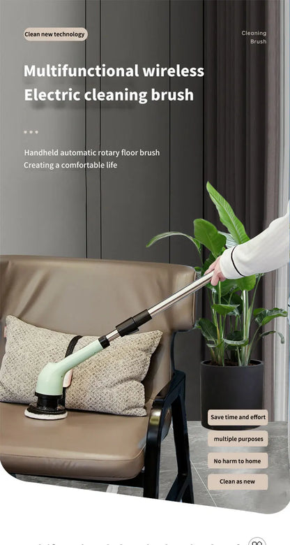 Cordless electric spin scrubber from R.E.D. Shopping with multiple brush heads and LED light for versatile cleaning in home and garden.