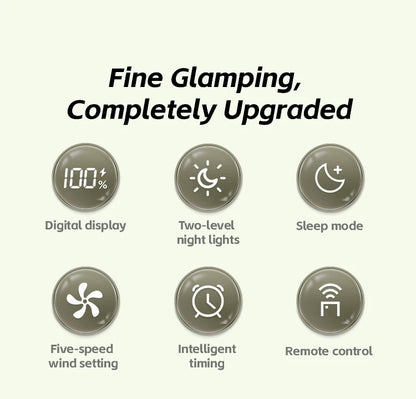 Kinscoter 6-in-1 Outdoor Camping Fan 10000mAh | 5 Speeds | Remote | LED Light | CE