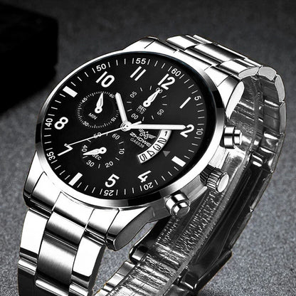 Men's luxury business watch with steel strap and calendar feature, stylish gift watch by R.E.D. Shopping.