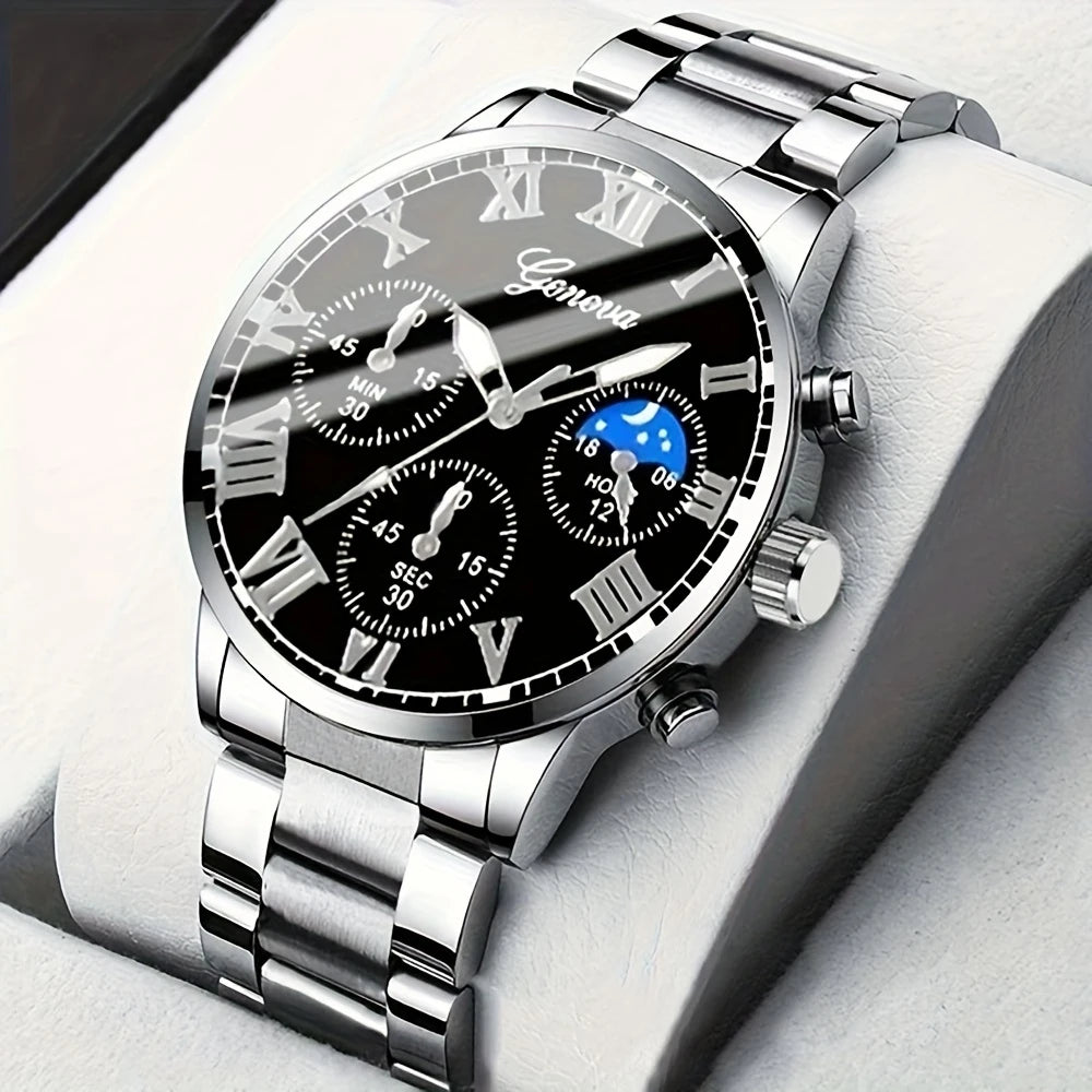 Men's Classic Business Quartz Watch - Stainless Steel Band, Elegant Dress Watch