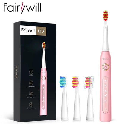 Fairywill FW-507 Electric Sonic Toothbrush – USB Rechargeable, Waterproof, Replacement Heads