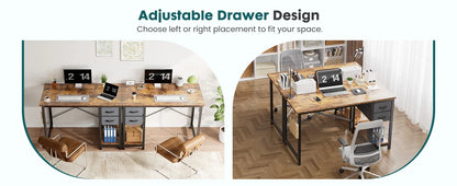 JHK Computer Desk with 2 Fabric Drawers | 40" & 47" Reversible Storage