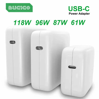 BUCICO USB-C PD Laptop Charger – 61W/87W/96W/118W for MacBook 13"/15", iPad Pro, EU/US/UK/AU Plug