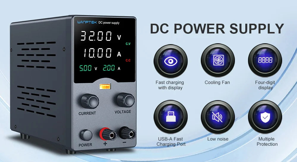 Wanptek Adjustable DC Lab Bench Power Supply – 30V/10A, 60V/5A, 120V/3A