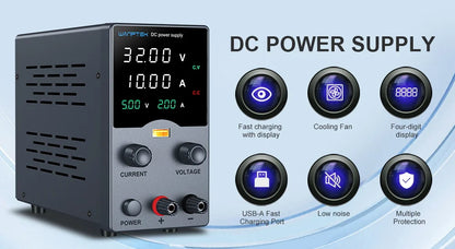 Wanptek Adjustable DC Lab Bench Power Supply – 30V/10A, 60V/5A, 120V/3A