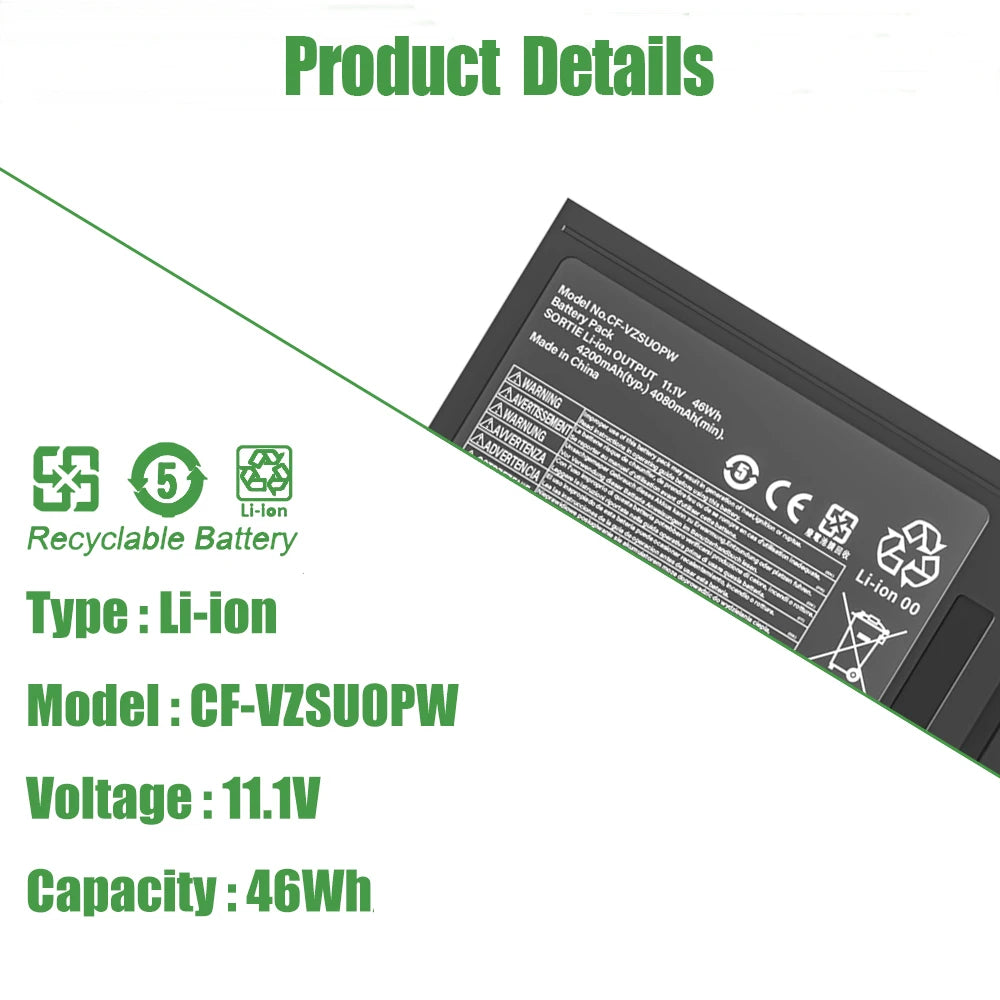 Panasonic TOUGHBOOK CF-54 Replacement Battery 46Wh – CF-VZSU0PW, 11.1V, 3-Cell, Li-Ion