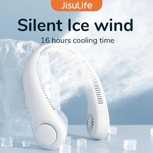 JISULIFE Portable Neck Fan – 4000mAh, 5 Speeds, Twistable Bladeless Hands-Free Neckband Fan
