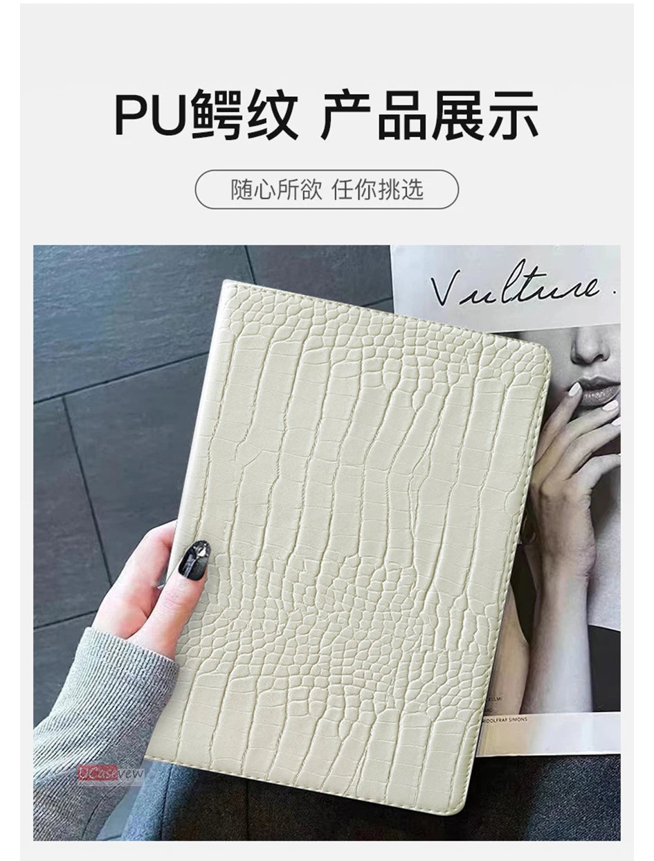 Premium Crocodile Leather iPad Case with Card Slot – 9.7" to 11" | Air, Mini, Pro