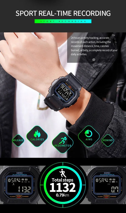 SKMEI 1629 Bluetooth Sport Digital Watch – Pedometer, Calorie Tracker for iPhone, Huawei, Xiaomi