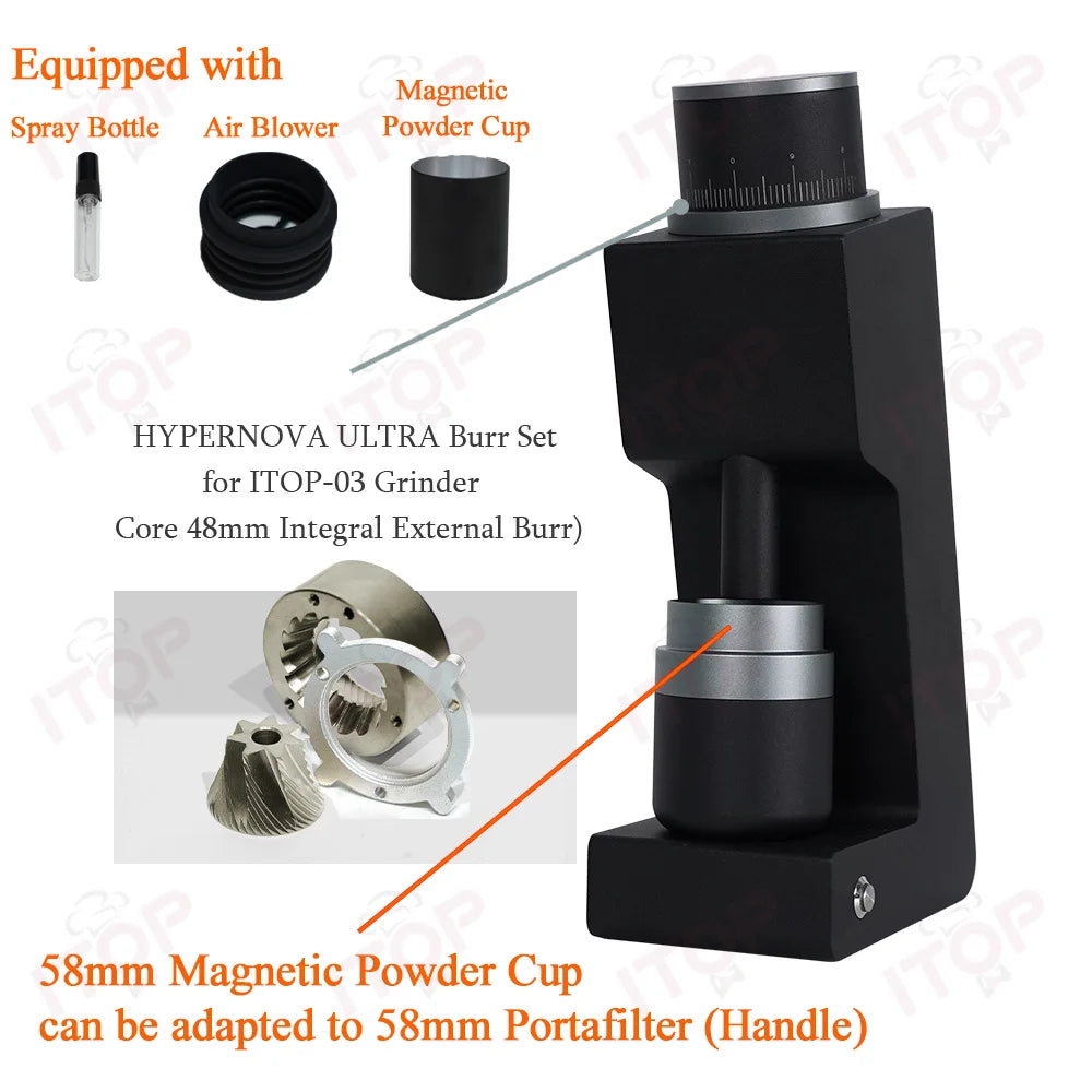 ITOP 03 Electric Coffee Grinder – 48mm Flat Burr, 7-Core, Espresso & Filter | 110V / 220V