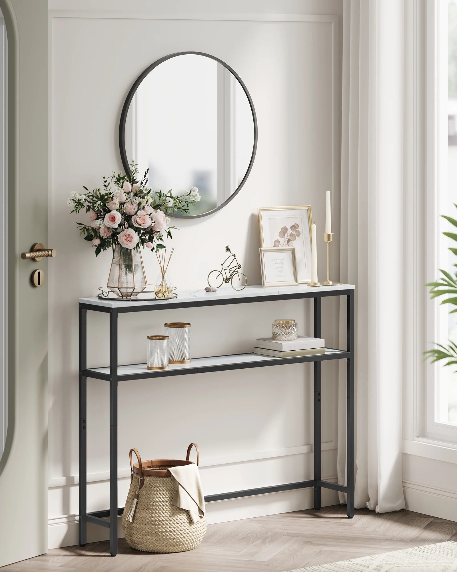 R.E.D. Shopping VASAGLE narrow console table with two shelves, entryway furniture in black, 20x100x80cm, modern design