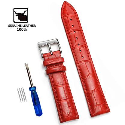 Premium Genuine Leather Watch Strap | 12–24mm, 9 Colors + Tool
