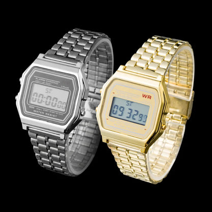 F91W LED Digital Sports Watch - Steel Band, Multi-Function, Unisex Business & Casual Clock