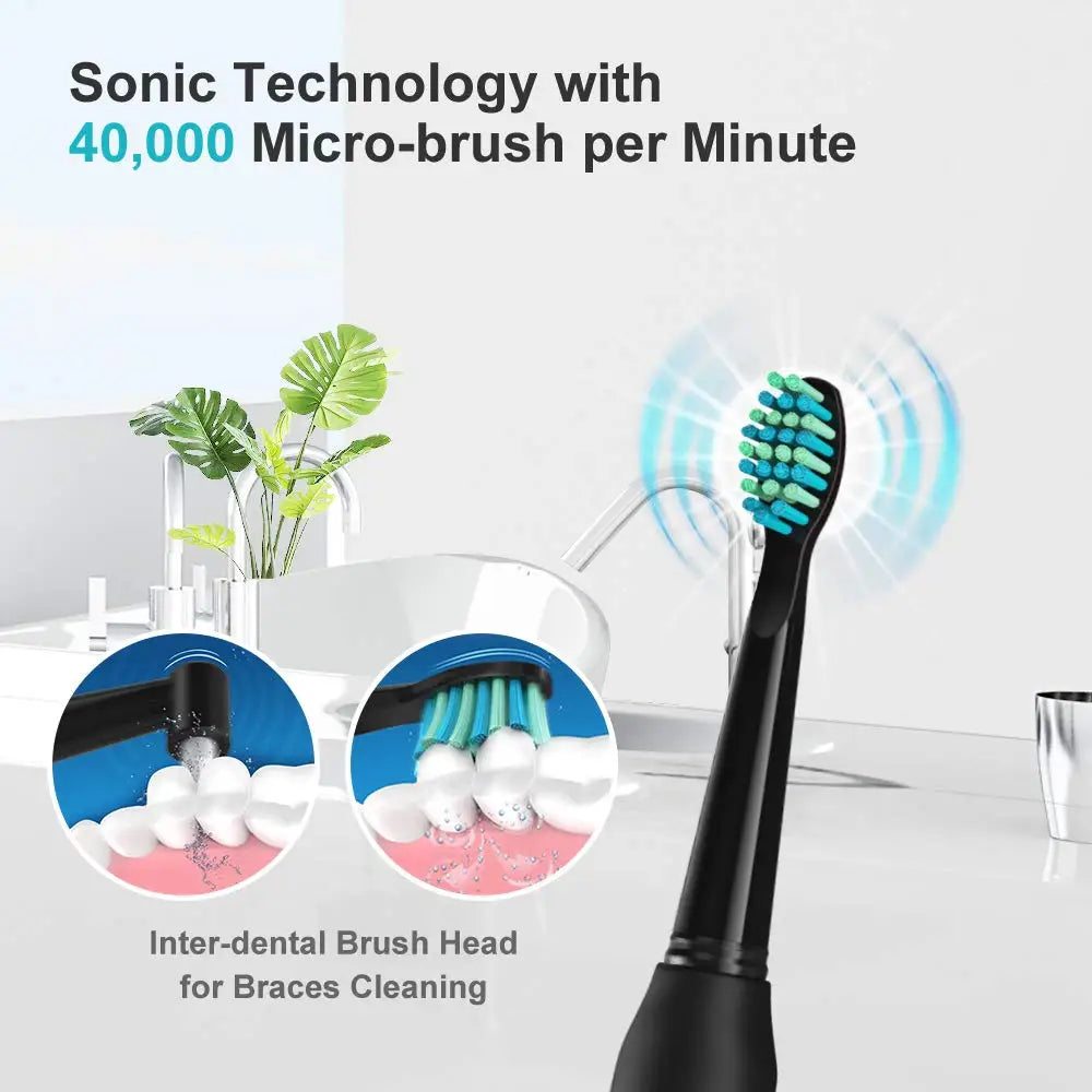 Fairywill FW-D7 Electric Sonic Toothbrush | USB Rechargeable, Waterproof, 8 Replacement Heads