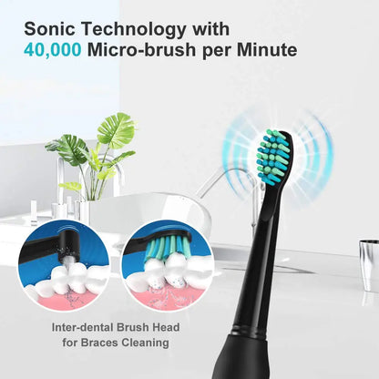 Fairywill FW-D7 Electric Sonic Toothbrush | USB Rechargeable, Waterproof, 8 Replacement Heads