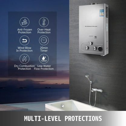 VEVOR Propane Gas Tankless Water Heater 6L–18L | Instant Hot Water | Outdoor & Camping