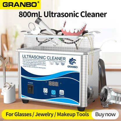 800ml Ultrasonic Cleaner 60W | EU Plug | Degas | 110V-220V | Watches & Jewelry