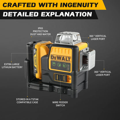 DW089LG 12V Green Laser Level – 3-Sided 360° Vertical & Horizontal 12 Lines