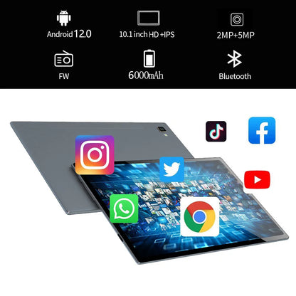 5G WiFi Calling Tablet 10.1" – Dual SIM, 8GB+256GB, Octa Core, 6000mAh, Android 12