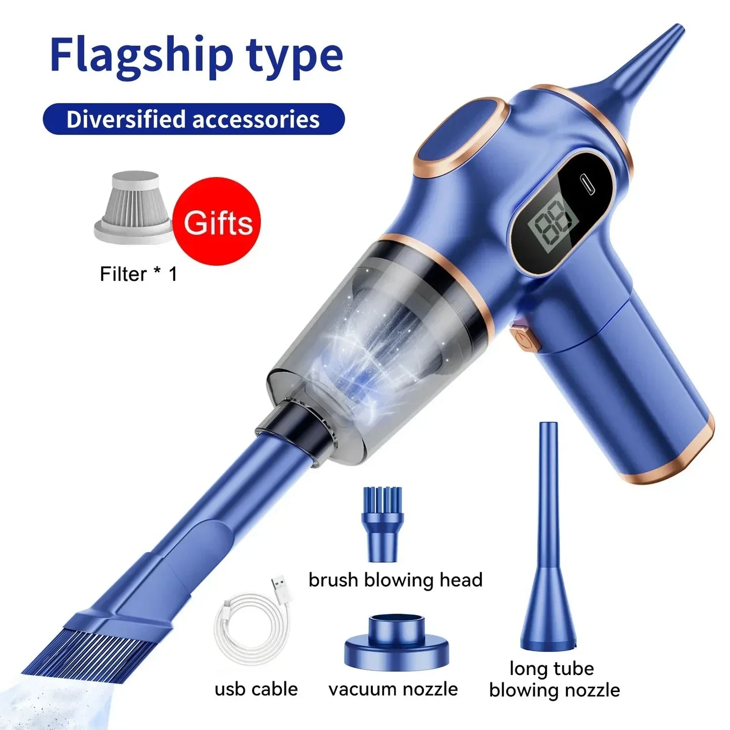 XMSJ Cordless Handheld Vacuum Cleaner – Wet & Dry, 120W, LCD, 2H Battery, Home & Car