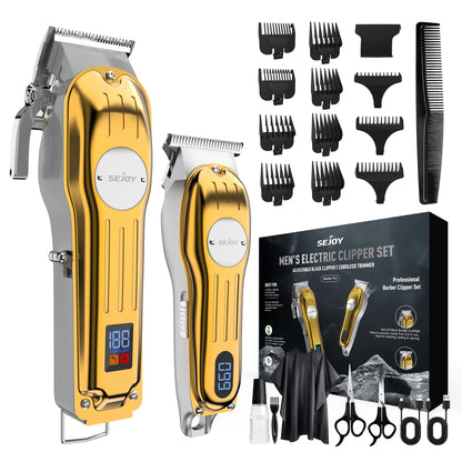 Sejoy Professional Hair Clipper Combo Kit | Cordless Rechargeable | Barber Haircut Machine