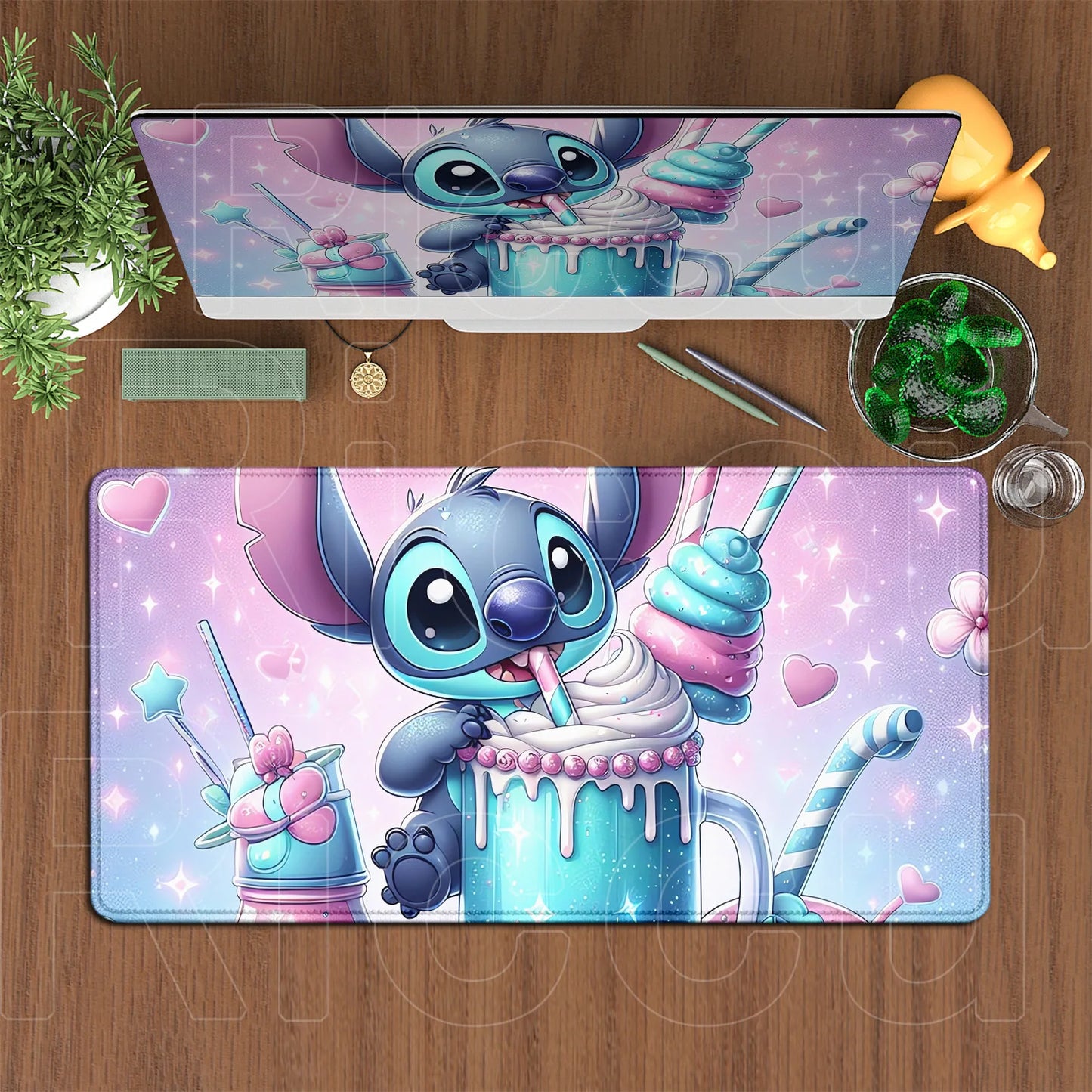 Cute Anime XXL Gaming Mouse Pad – Kawaii Stitch Design, Lock Edge, Non-Slip Rubber