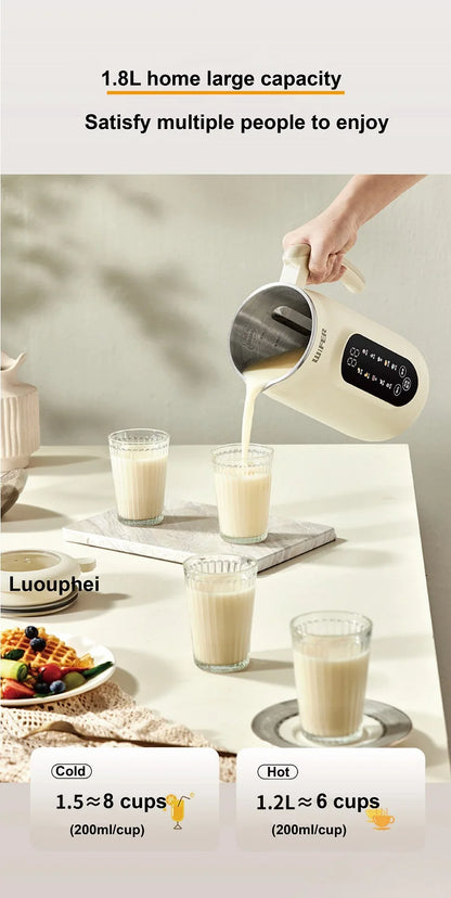 1.8L Soymilk Maker & Electric Juicer – 800W, 12h Appointment, Auto Keep Warm, Rice Paste & Food Wall Breaker | 220V