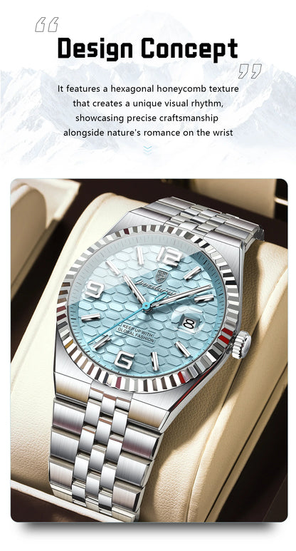 POEDAGAR Men's Luxury Watch – Stainless Steel, Waterproof, Luminous, Date Display, With Box