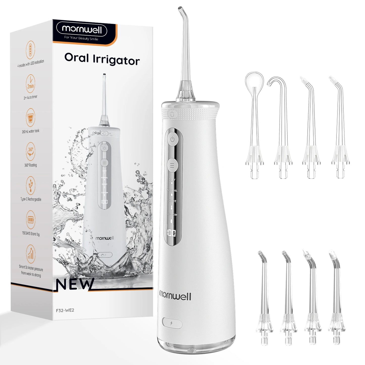 Cordless Water Flosser | 4 Jet Tips | 4 Modes | 260ml | IPX7 Waterproof