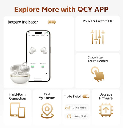 QCY Crossky C50 Open-Ear Clip-On Wireless Earbuds – Bluetooth 6.0, 4 AI Mics, Bass Boost, 60Hrs