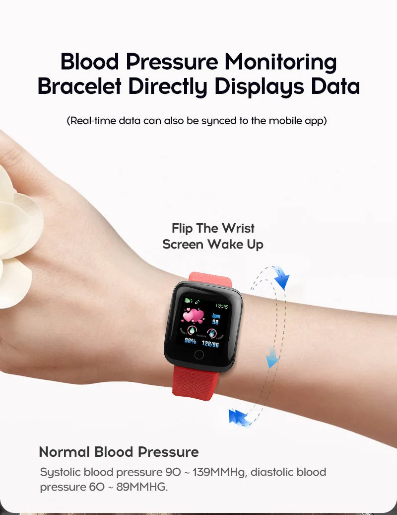 R.E.D. Shopping 116Plus Smart Watch with fitness tracker, heart rate monitor, and sleep tracking displayed on a sleek wearable screen.