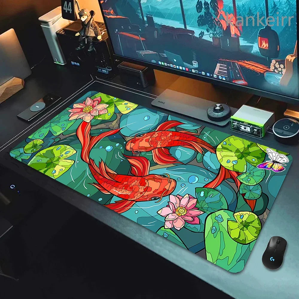 Koi Fish Taichi XXL Gaming Deskmat 90x40 – Natural Rubber, Anti-Slip, Smooth Surface