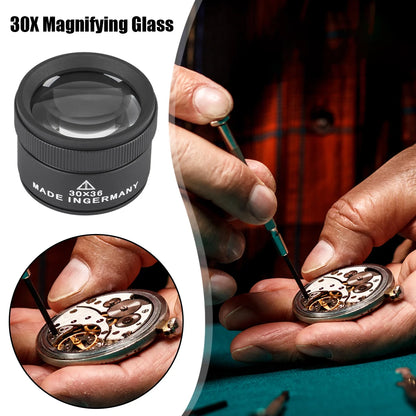 30X 36mm Magnifying Glass Loupe – K9 Optical Lens for Jewelry, Coins & Stamps