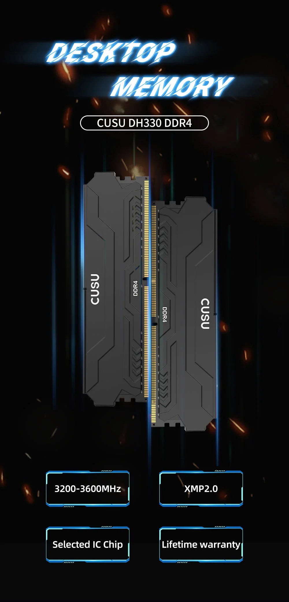 CUSU DDR4 Desktop RAM – 8GB / 16GB, 3200/3600MHz, XMP 2.0, Heatsink