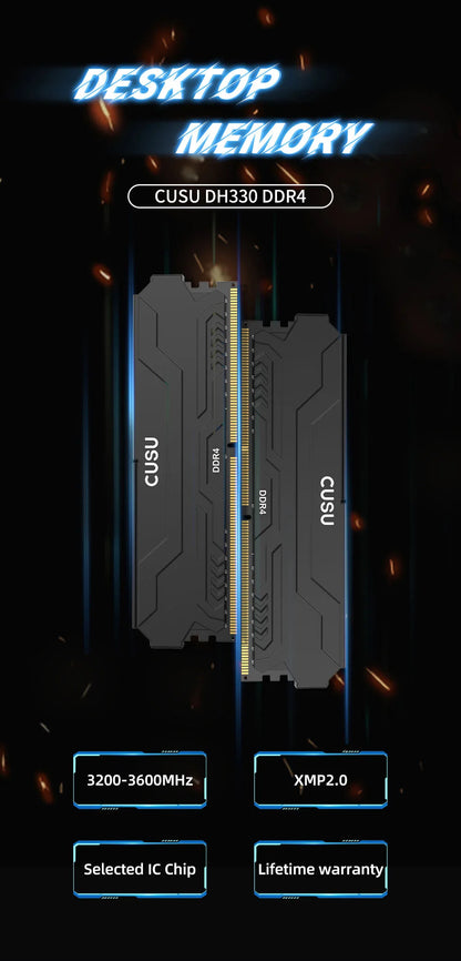 CUSU DDR4 Desktop RAM – 8GB / 16GB, 3200/3600MHz, XMP 2.0, Heatsink