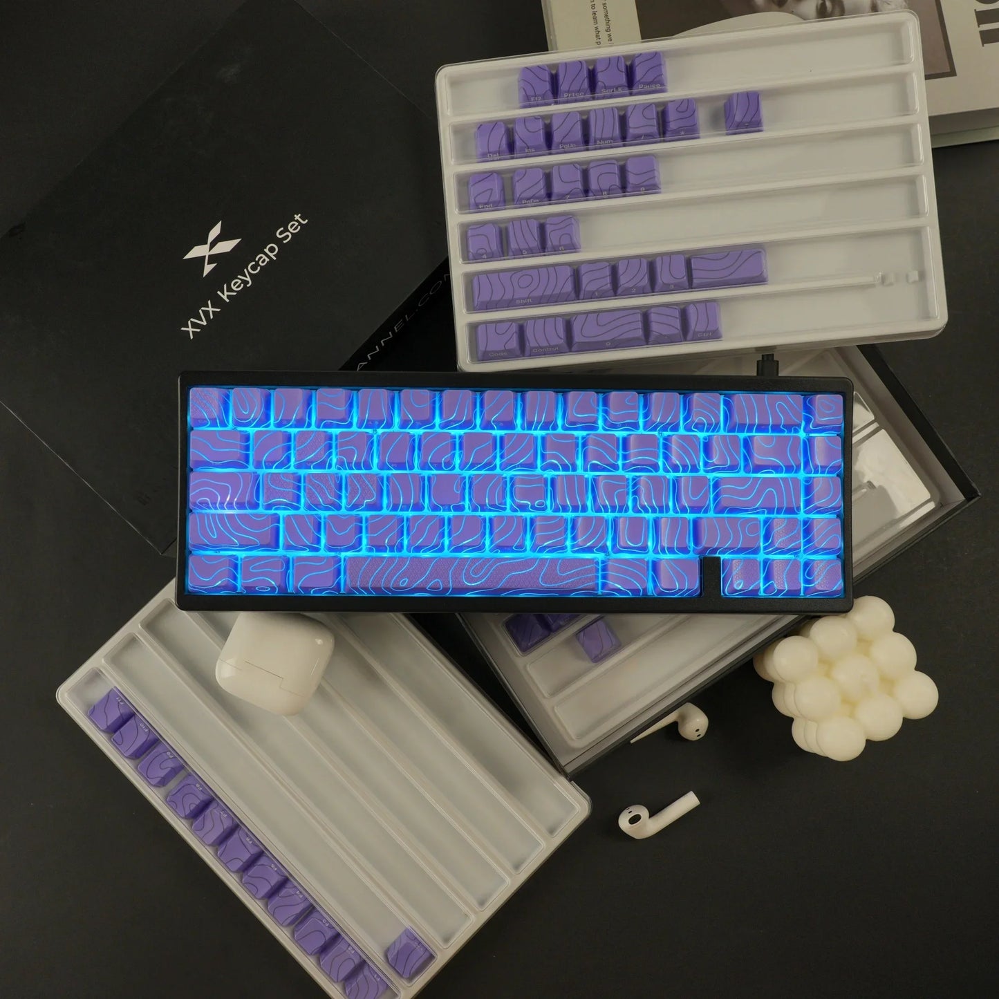 XVX Topographic Keycaps 118 Keys – OEM Profile, Shine-Through, IMD-Tech, Side Print