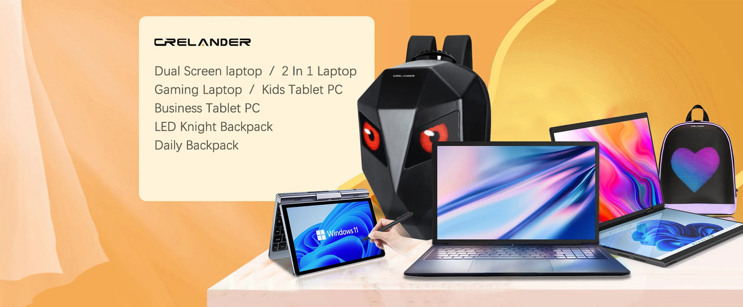 CRELANDER Mini Yoga Laptop 10.95" — 16GB DDR4, M.2 SSD, 360° Flip, Touch Screen, Windows 11
