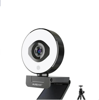 AUSDOM AF668 FHD 1080P 60FPS Webcam – Autofocus, Ring Light, Free Tripod