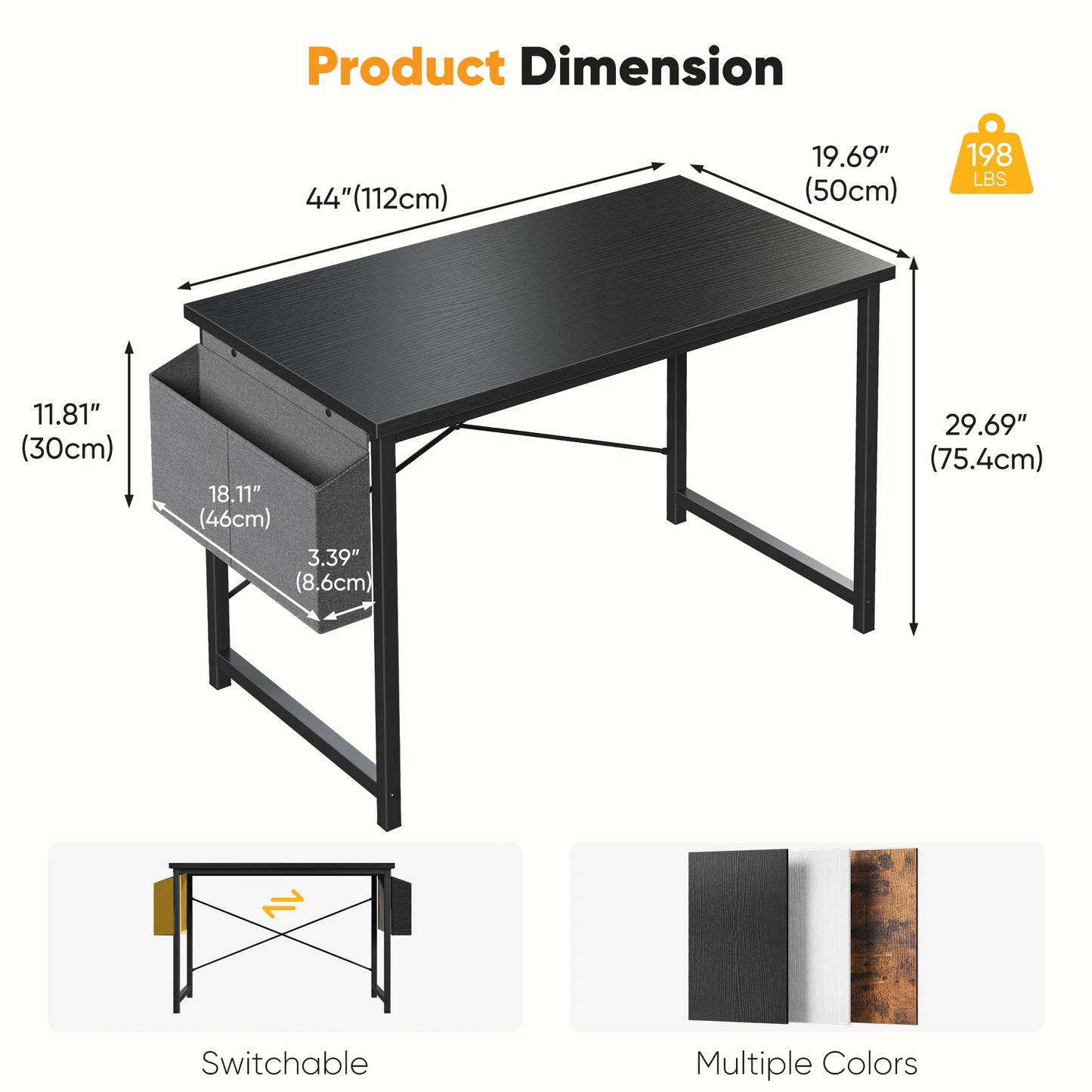 JHK 31–55" Adjustable Office & Gaming Desk – Metal Frame, Wood Tabletop & Storage Bag