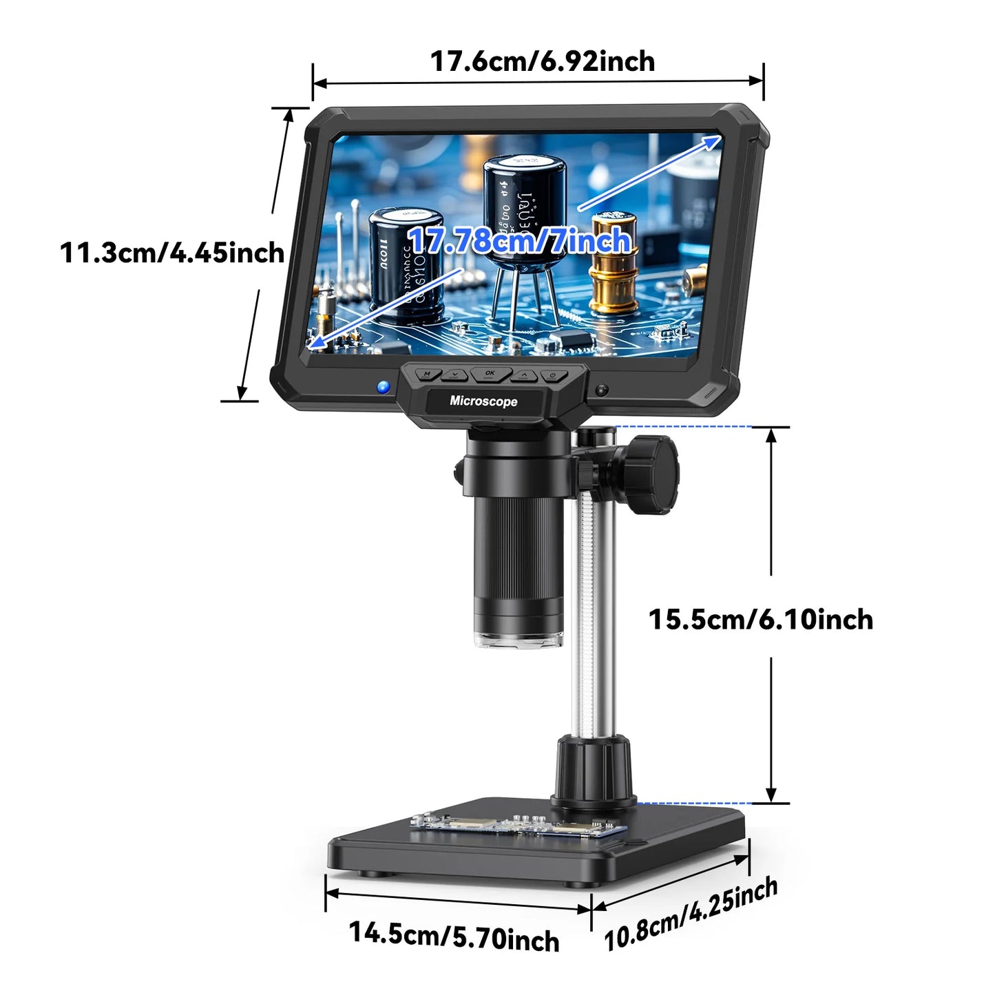 7" 1200X 16MP HD Electronic Digital Microscope – Camera for PCB, Phone & Coin Inspection