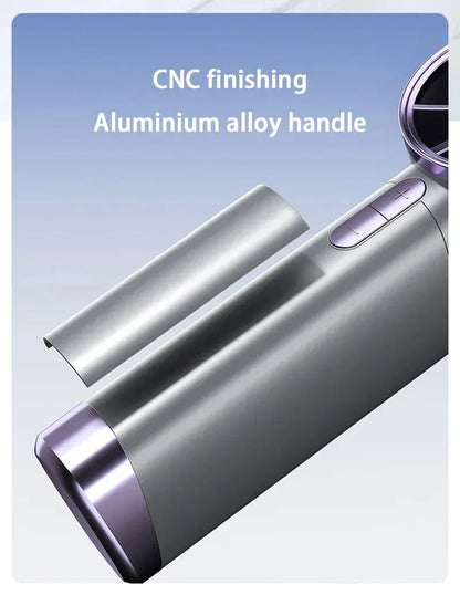 Portable electric handheld fan by R.E.D. Shopping with aluminum alloy construction, digital display, large wind, and high-speed settings.