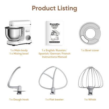BioloMix BM602E 1200W Stand Mixer – OLED Screen, 11-Speed DC Motor, 5L Bowl