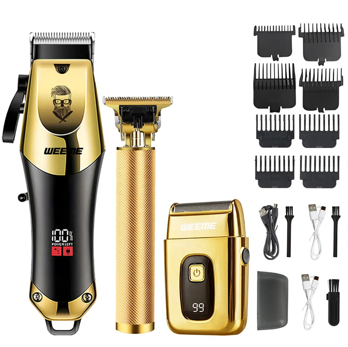 T9 Vintage R.E.D. Shopping men's electric hair clipper and trimmer kit with rechargeable beard and nose trimming attachments.