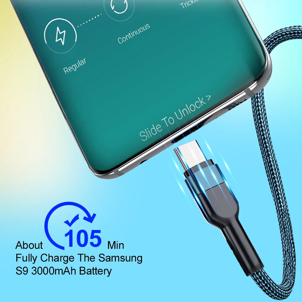 5A USB to Type-C Fast Charging Cable – Nylon Braided, for iPhone, Samsung, Xiaomi, Huawei