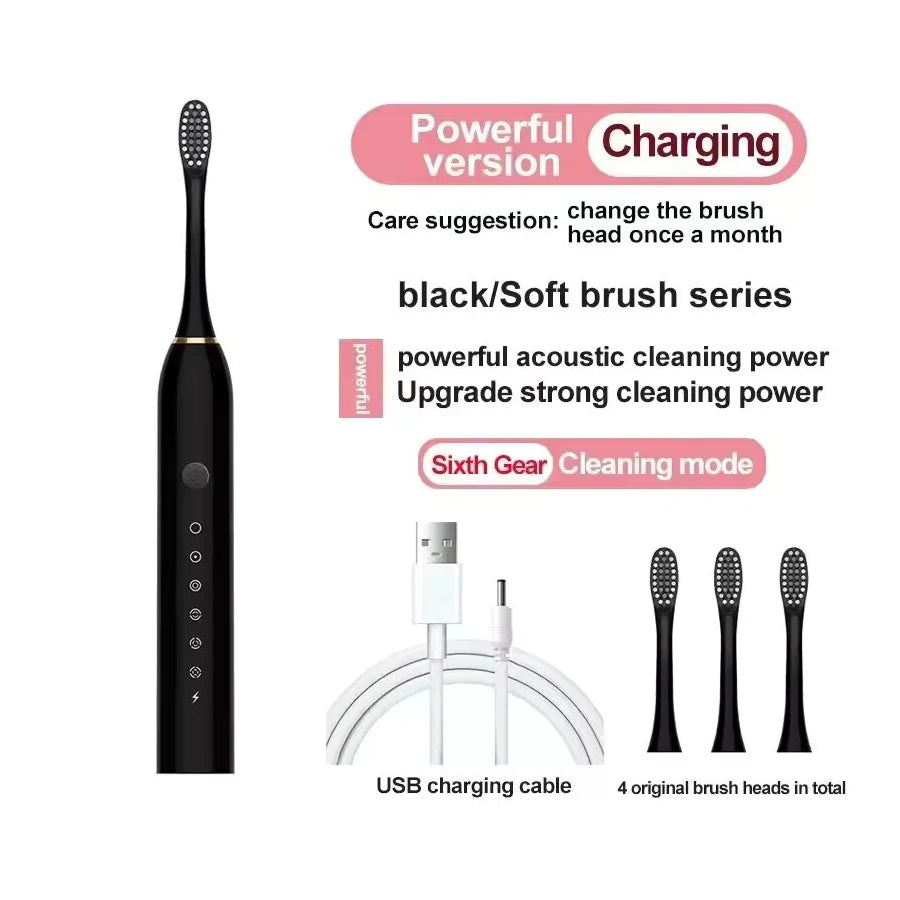 Electric Ultrasonic Toothbrush – 6 Modes, USB Rechargeable, Waterproof