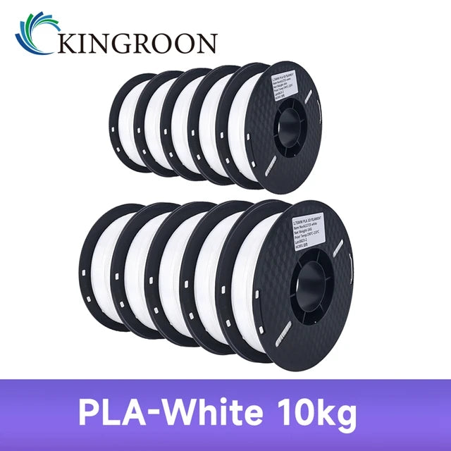 KINGROON 3D Printer Filament – 10KG Bulk, 1.75mm PLA / ABS / PETG, 10 Rolls, Black / White / Gray