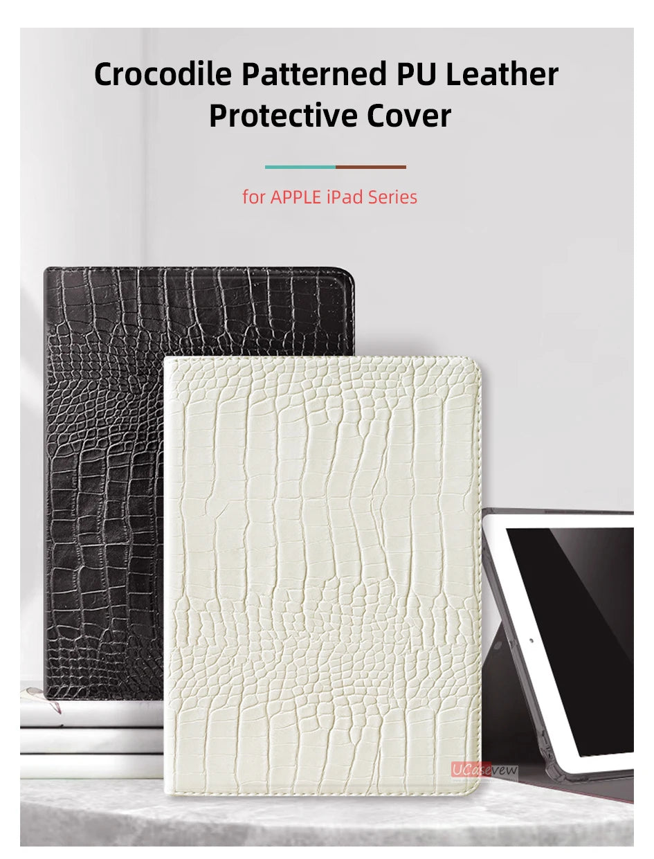 Premium Crocodile Leather iPad Case with Card Slot – 9.7" to 11" | Air, Mini, Pro