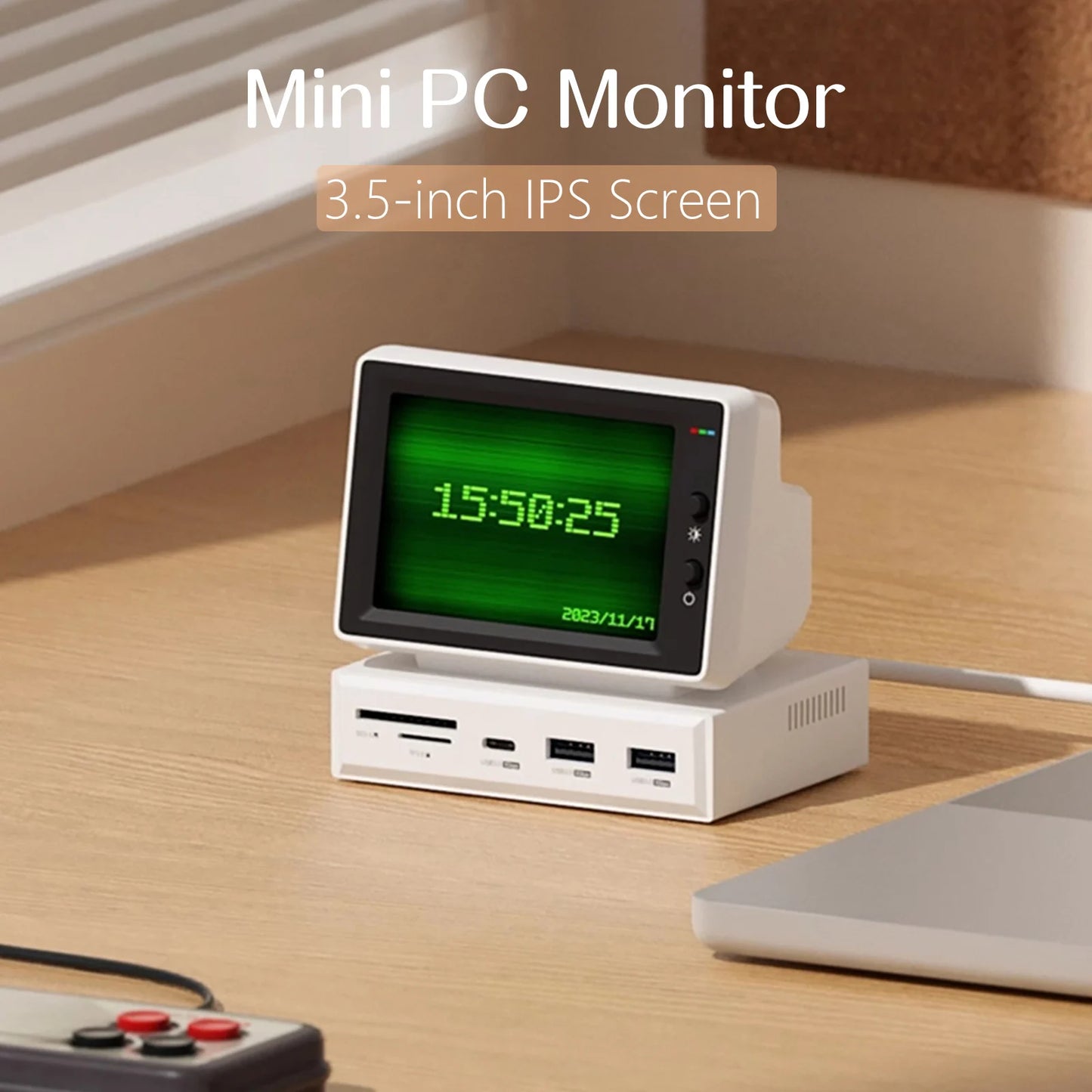 3.5" IPS Mini Screen with USB-C Hub – AIDA64 CPU/RAM Monitor for PC & MacBook